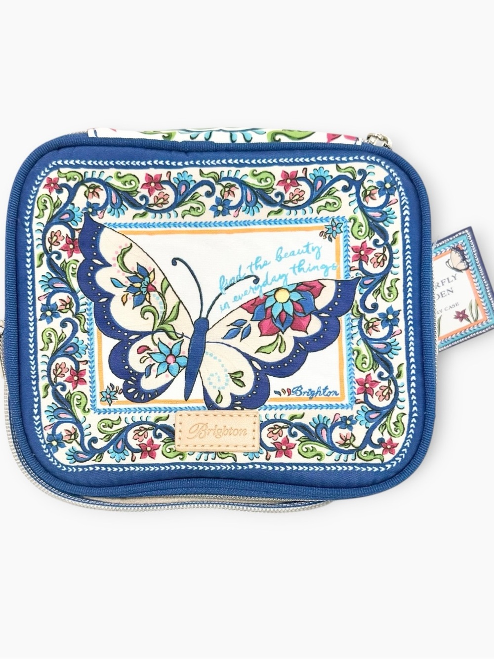 New! Brighton Blue Butterfly Garden Floral Cosmetic Case